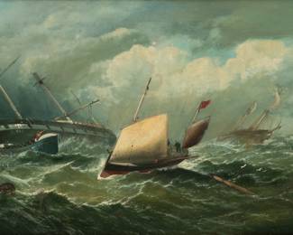Lot 4004
After William (of Ramsgate) Broome (English, 1838-1892) Oil on Canvas, Ca. 20th C., 'Aground on the Goodwins', H 16" W 24" Frame Size: H 23" W 31"