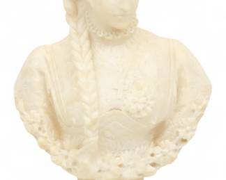 Lot 76
Italian Carved Alabaster Bust 1890, 'Marguerite', H 16.5" W 10" Depth 5"