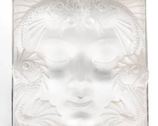 Lot 38
Lalique (French) Frosted Glass Plaque 20th C., 'Masque De Femme', H 12" W 12"