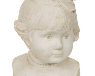 Lot 80
G. Zannini (Italian, Early 20th C.) Carved Carrara Marble Bust of a Young Girl, 1934, H 14.25" W 8" Depth 7"