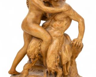 Lot 71
After Claude Michel Clodion (French, 1738-1814) Terra Cotta Figural Group, Pan And Venus H 13" W 8.75"