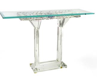 Lot 15
Jon Kuhn (American, B. 1949) Dichroic Glass Sculpture Top Table 1997, 'Il Tavolino', H 34" W 18" L 50"