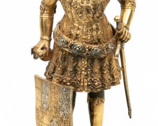 Lot 1030
Neresheimer Co. (German, B. 1890) .925 Gilded Silver Sculpture, Ca. 1910, 'Ernst Der Eiserne (Ernest the Iron-Willed)', H 9.75" W 3.5" L 3.5"