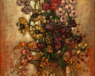 Lot 4011
Hugo Casar (Polish, 1911-1975) Oil on Canvas 1960, 'Still Life of Flowers', H 30" W 15" Frame Size: H 36" W 21"