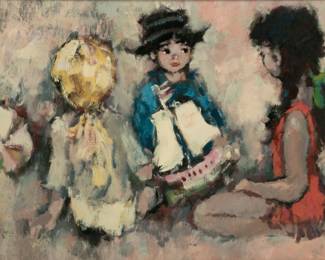 Lot 4025
Koros, Oil on Canvas, Ca. 1970, 'Children Playing at Seashore', H 24" W 36" Frame Size: H 32" W 44"