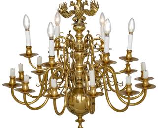 Lot 31
English Brass 14 Light Chandelier Early 20th C., H 28.5" W 28.5"