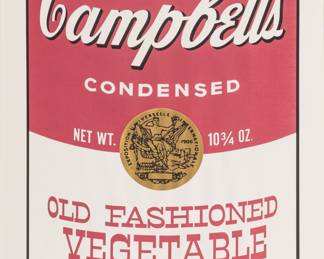 Lot 1046
Andy Warhol (American, 1928-1987) Screenprint in Colors on Smooth Wove Paper 1969, 'Old Fashioned Vegetable, from Campbell's Soup II', H 35.1" W 23"
