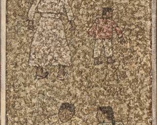 Lot 1013
Park Soo-Keun 박수근 (Korean, 1914-1965) Oil on Wood Panel 1960, 'Women And Children "Street"', H 11.75" W 6.87"