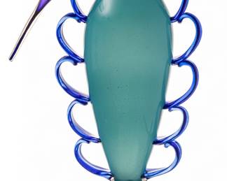 Lot 46
Dimitri Michaelides (American) Blown And Applied Glass 1994, 'Bird Vase', H 25.5" W 15" L 6.5"