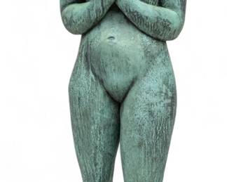 Lot 1065
Ferdinand Von Miller the Younger (German, 1842-1929) Art Deco Bronze Garden Sculpture 'Standing Nude Female', H 64" W 25" Depth 17"