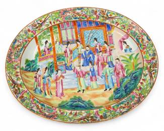 Lot 85
Cantonese Famille Rose Mandarin Porcelain Deep Well And Tree Platter 19th C., H 2.25" W 13.5" L 17.5"