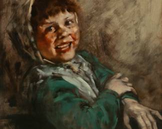 Lot 4022
A. Graber, Oil on Academy Board 1960, 'Portrait of Laughing Child', H 24" W 19" Frame Size: H 28" W 24"