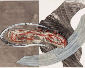 Lot 1039
Nanette Carter (American, B. 1954) Oil on Mylar 2005, 'Fluid Borders #15', H 17" W 21"