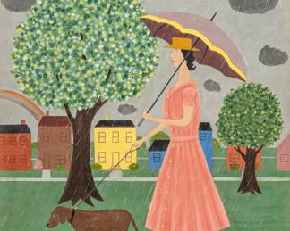 Lot 1041
Doris Emrick Lee (American, 1905-1983) Oil on Canvas 'Afternoon Stroll', H 32" W 24" Frame Size: H 42" W 35"