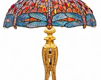 Lot 6
Tiffany Style Bronze And Art Glass Dragonfly Lamp Late 20th C., H 30" Dia. 23"