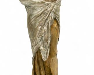 Lot 1029
Louis Ernest Barrias (French, 1841-1905) Patinated Bronze Sculpture, 'Nature Unveiling Herself Before Science', H 22" W 7.5" Depth 5.75"