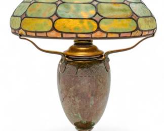 Lot 2
Tiffany Studios (American, 1878-1938) Art Glass Table Lamp 'Colonial on Urn Base', H 23" Dia. 16"