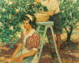 Lot 4010
Pierre Eugene Duteurtre (French, 1911-1989) Oil on Canvas 'La Cueillette (The Harvest)', H 21.25" W 18" Frame Size: H 30" W 26.5"