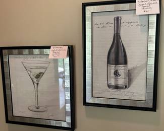 Signed KOLENE SPICHER framed original Cabernet (R.) France 11 x 7 , Extra Dry (L.) " 9 x 10 in frame.