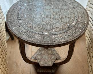 Vintager Morroccan side table, some missing inlay.