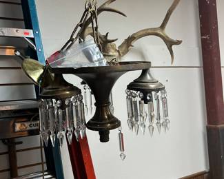 1920's - 1930's brass chandelier for restoration from a Gonzales, TX., stag horns, 
