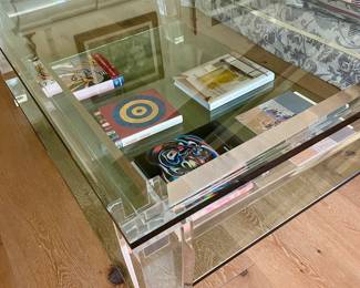 Allan Knight Acrylic Cocktail  Table "The Cameron" with 3/4" Glass Top and Shelf, 54 x 36 x 18"