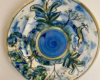 Detail: Antique 19th Century Hand Painted Spanish Folk Art Pottery, 1 of a set of 8 