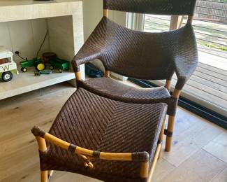 Woven Rattan Chair and Stool by Yuzuru Yamakawa