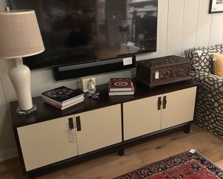 Vanguard Furniture, "Elliott" Console, 72" X 31.5 x 20" (The wall mounted flat screen and sound bar stays with house.)