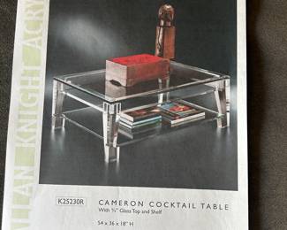 Allan Knight Acrylic Cocktail  Table with 3/4" Glass top and Shelf "The Cameron" , 54 x 36 x 18"
