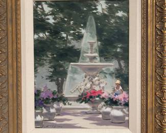 Lady by The Fountain Andre Gibson (American 1921 - 2003) Oil in Canvas