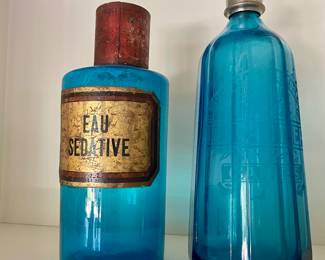 Antique French blue bottles - purchased from Negrel Antiques