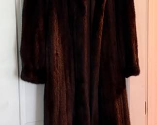 Full Length Mahogany Mink Coat.  Size Large