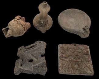 Lot Of 5 Pre-Columbian Pottery / Terra Cotta Sculptures And Vessels