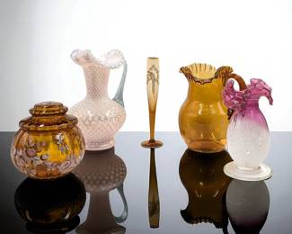 Lot Of 5 Vintage Glass Vessels, One Fenton Piece