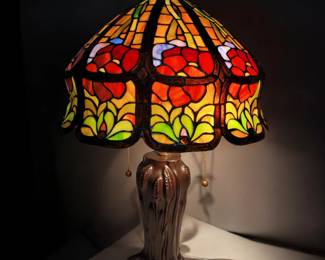 Vintage Tiffany Style Stained Glass Table Lamp