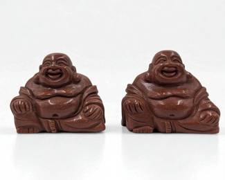 A Pair Of Chinese Carved Goldstone Buddhas
