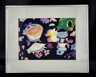 Signed Abstract Still Life Watercolor Painting Signed Gini Richard