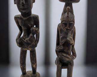 Pair Of Old African Carved Wood Maternity Figures, One Possibly Senufo