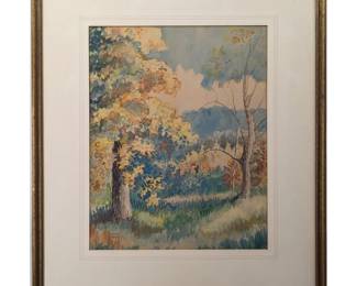 Antique Signed C. Burton Marlatt Watercolor Landscape Painting, 1928