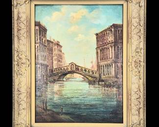 American New Jersey-Joseph Sloman Born 1883 "View Of The Rialto Bridge Venice" O/B