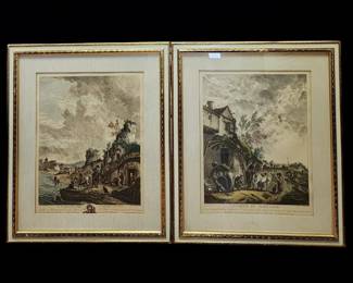 Pair Of French-Jean Moyreau 18th C Colored Engravings