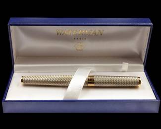 French Waterman L'Etalon 925 Sterling Silver Fountain Pen With 18K Gold Nib And Original Box