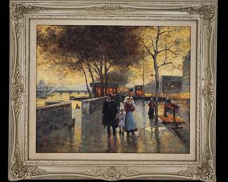 Oil On Canvas Street Scene Signed Lower Left In Manner & Style Of Edouard Cortes