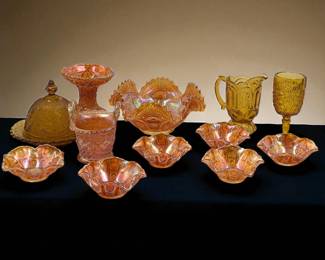 Lot Of 12 Vintage Carnival / Amber Glass Pieces