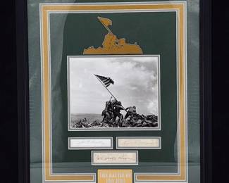 Iwo Jima Custom Framed Photo Flag Raising W/ Signatures And Coa