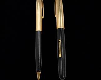 French Waterman Stateleigh Fountain Pen And Pencil Set, Both With 14K Gold Caps, Circa 1949