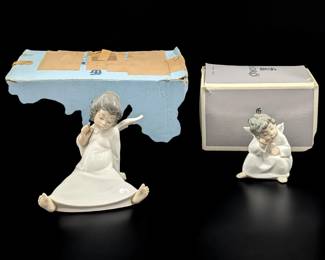 Lladro Figurines: "Angel Thinking" #4539 And "Angel Wondering" #4962 With Original Boxes