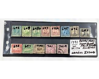 Lot Of 13 Used United States General Issue Stamps, Scott No. 692-701A, Circa 1931