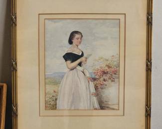 Spanish Luis Riccardo Falero 1851-1896 Watercolor Painting Signed Lower Right "The Letter"
